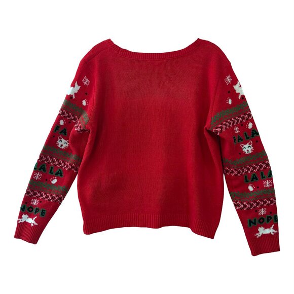 Ugly Christmas Sweater Cat Red "FaLaLaLa Nope" Grumpy Cat 3XL Holiday Funny - Picture 2 of 14